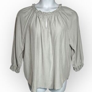 Love Stitch Steel Gray Boho Peasant Top Women Size L Balloon Lace Sleeve Artsy
